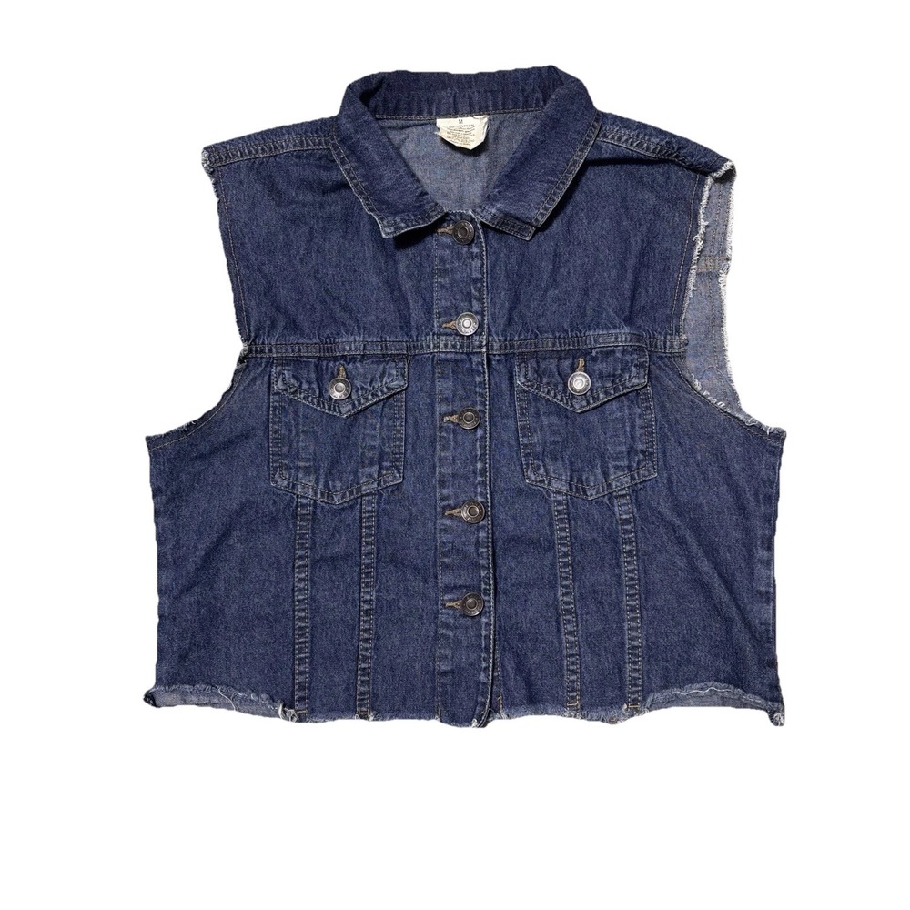 Women's Distressed Denim Raw Hem Short Denim Distressed Dark Wash Vest Size‎ Med